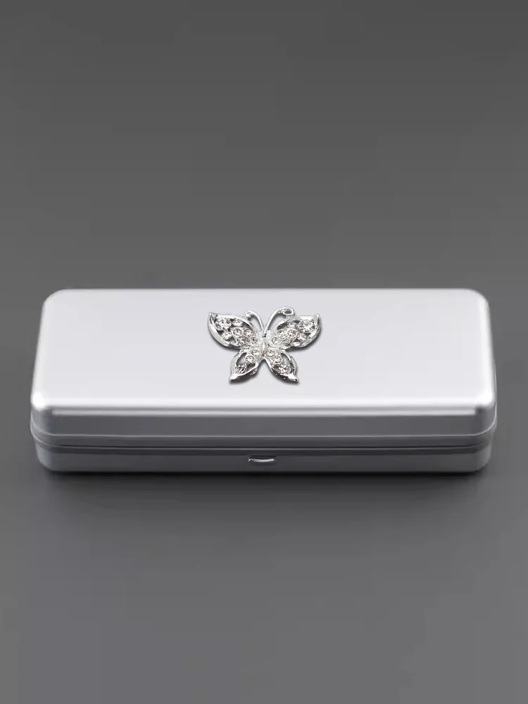 

Luxury Eyewear Cases Aluminum with Velvet - Elegant Lines Pearl & Bow Decor
