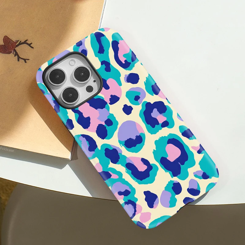 Leopard Print Magnetic Phone Case with Acrylic TPU Cover
