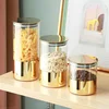 Golden Glass Sealed Can Coffee Bean Storage Container Snack Dried Fruit Storage Tank Metal Cover Home Kitchen Storage Ornaments 3