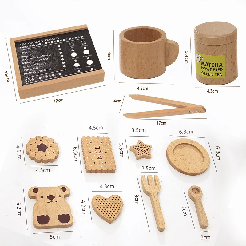 Wooden Pretend Play Food Kitchen Toys Biscuit Coffee Afternoon Tea Set Kids House Play Educational Cooking Game Toys for Girls