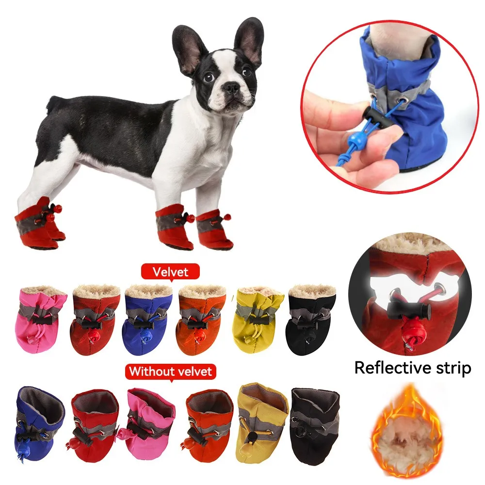 Pet Shoes 4pcs Waterproof Dog Boots Winter Dog Shoes Anti-Slip Warm For Dogs Cat Rain Snow