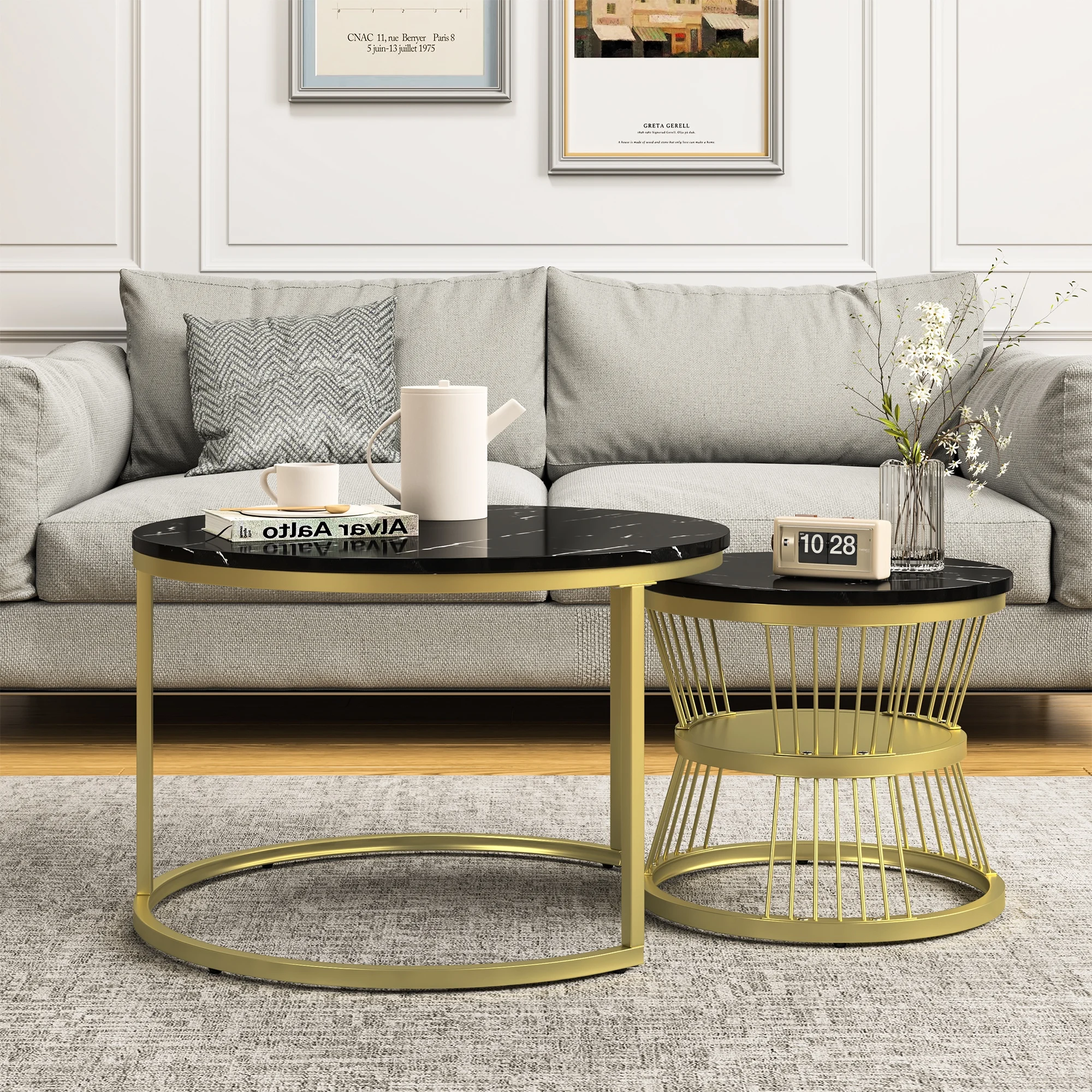 Anajqaqia 2-teiliges rundes Couchtisch-Set, moderne ineinanderstellbare Beistelltische für das Wohnzimmer, 70 x 45,5 cm und 45 x 40 cm – Detail 1