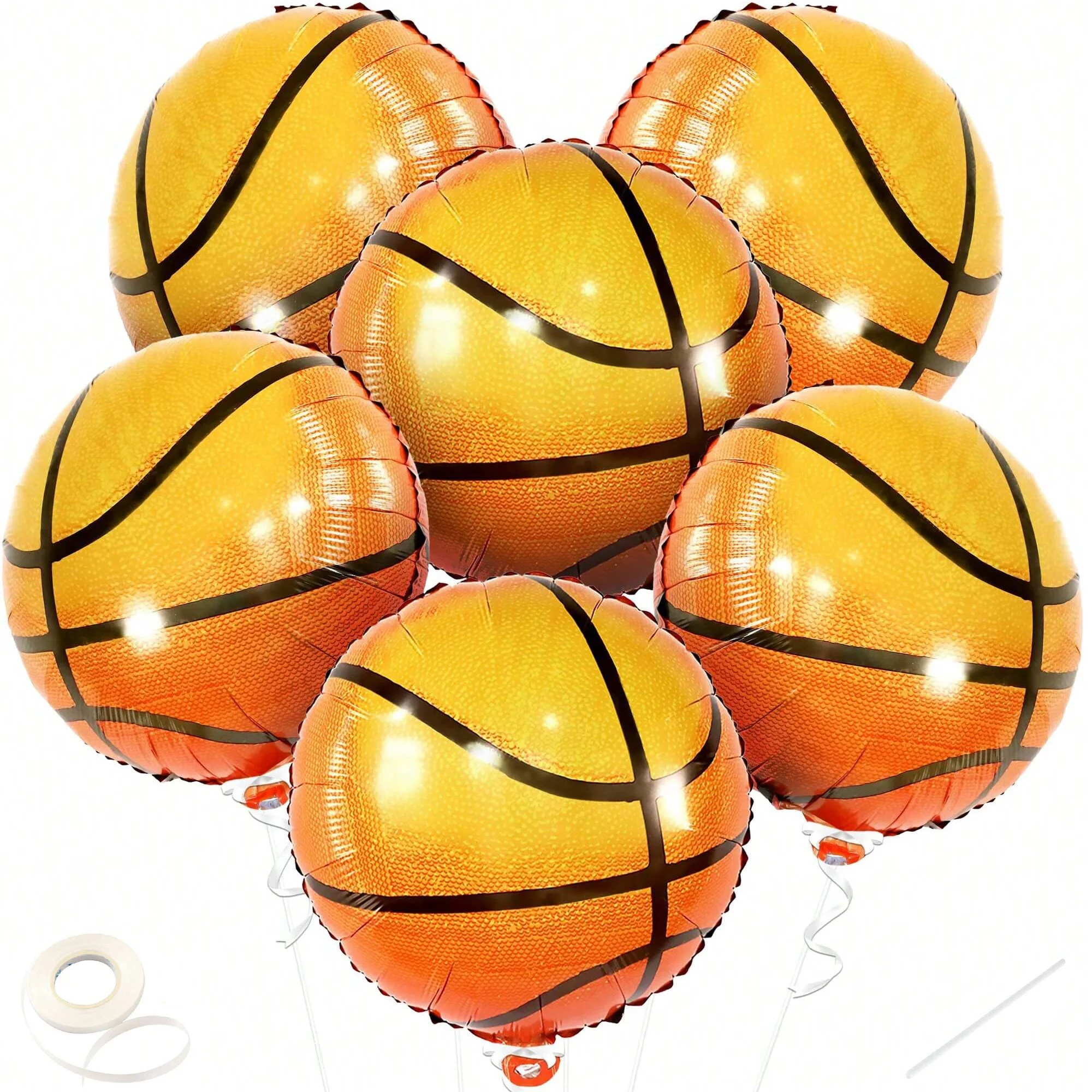 6 Stück 18 Zoll orangefarbene Basketball-Luftballons aus Aluminiumfolie, Basketball-Geburtstagsparty, Sportveranstaltung, Dekorationsballons