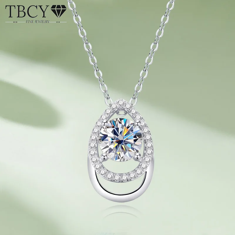 

TBCYD 1CT D Color Round Cut Moissanite Necklace For Women GRA Certified S925 Silver Teardrop Pendant Neck Chain Party Jewelry