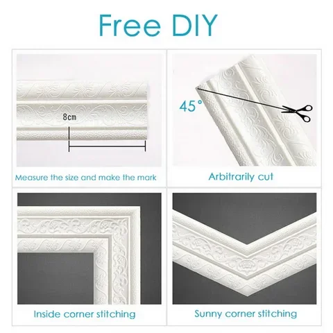 

Self-adhesive 3D Waistline Baseboard Wall Sticker Embossed Corner Line Waterproof Border 2.3m Wall Edge Strip Decor Wall Sticker