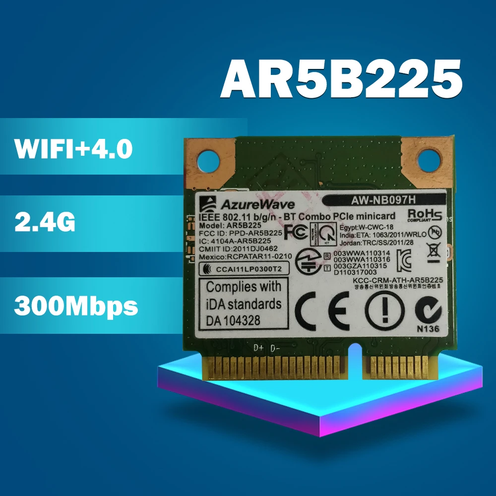 Atheros AR9485 AR5B225 WCNB608AH AR9004WB-1NG Half Mini PCI-Express bluetooth4.0 150 Мбит/с WLAN Wi-Fi беспроводная карта |
