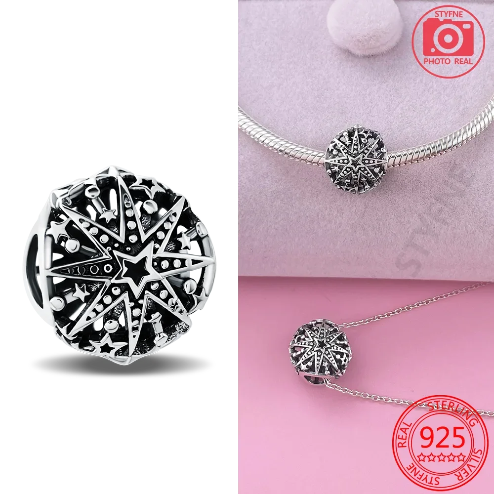 925 Sterling Silver Snowflake Magic Ball Charm Bead Fit Bracelet for Women DIY Jewelry Making Gift