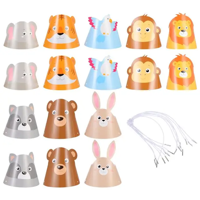 16pcs Animal Headband Hats Jungle Animal Theme Birthday Party Hats For Kids Party Decoration Accessories 1