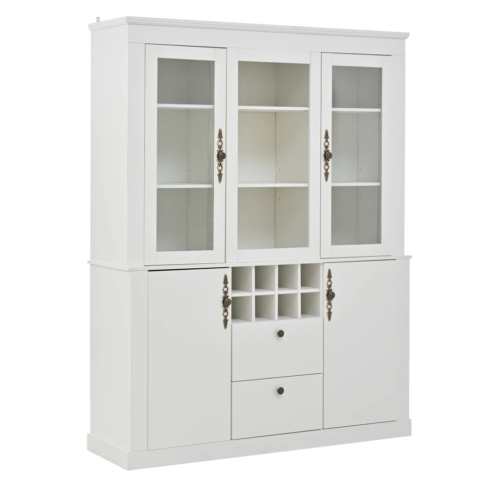 130 * 37,5 * 170,5 cm Vitrine mit 2 Schubladen und 4 Schranktüren, Glasvitrine mit LED und 8 Weinregalen, großer Schrank – Detail 15