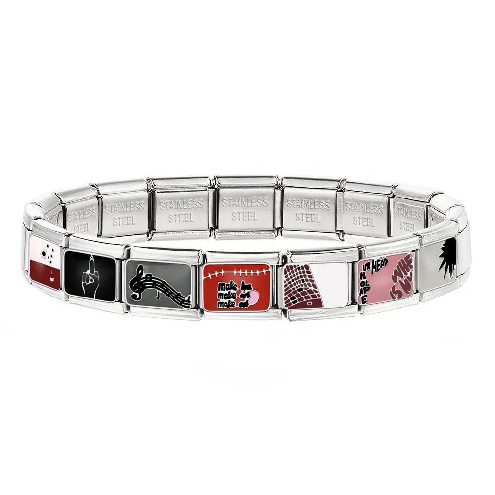 Buntes Y2K-Musiksymbol, Gitter, englische Wörter, italienischer Charm-Link, passend für 9 mm Armbänder, DIY-Edelstahl, originelles Design-Schmuck – Detail 2