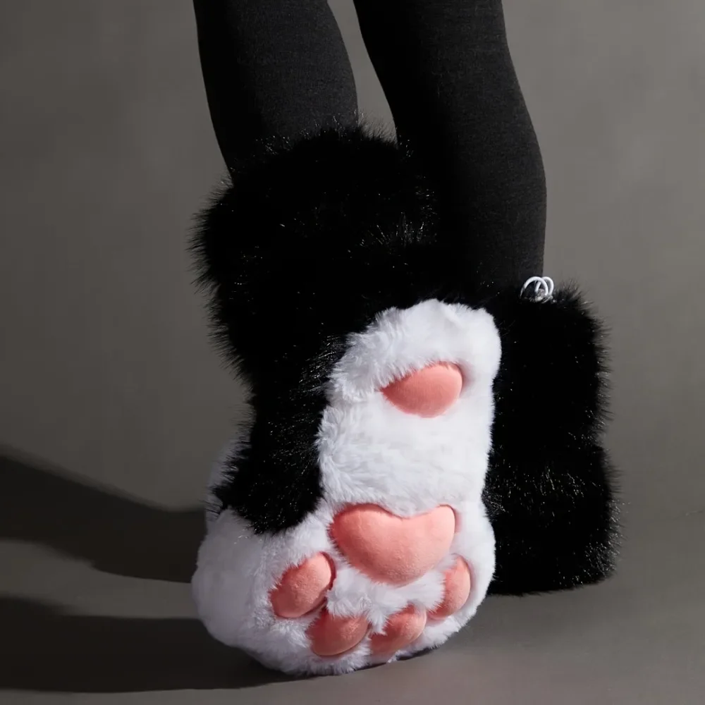 Kawaii Anime Cosplay Cat Paw Plush Booties Women's Warm Winter House Slippers Cute Gift for Comic Con Fans Furry Booties