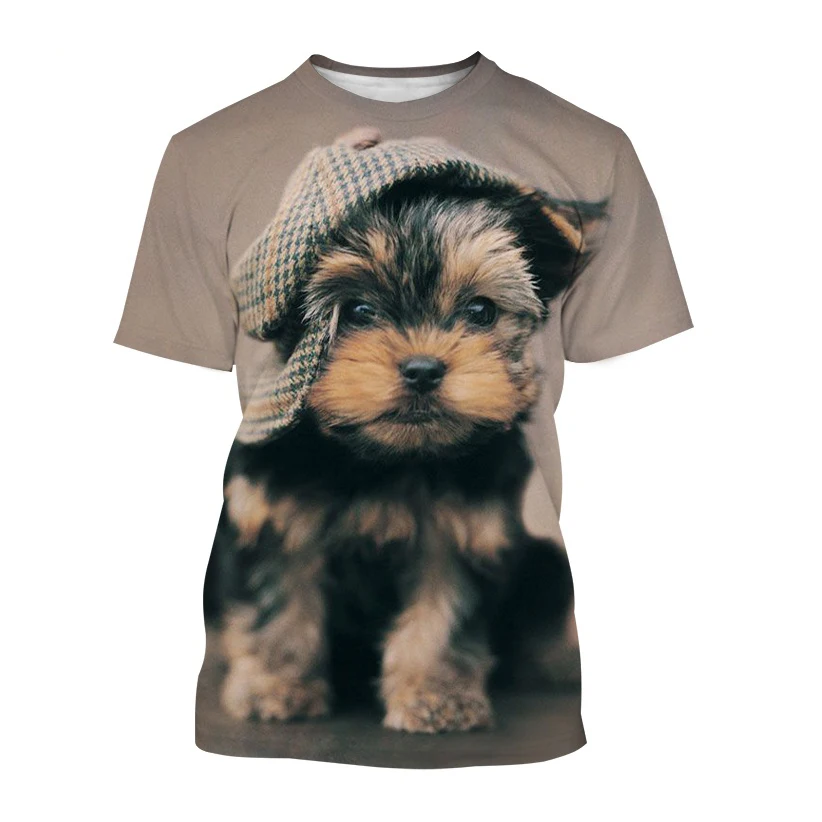 

2023 New Cute Yorkshire Terrier Pattern 3D Printing Summer Fashion Unisex Harajuku Style Casual Short Sleeve T-Shirt Top