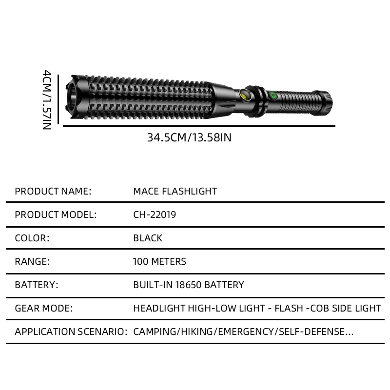LED Flashlight Portable with Broken Window Cone USB Charging