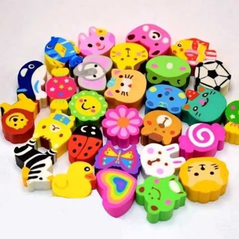 Colorful Cartoon Erasers Set 50 Pieces Cute and Vibrant Stationery Erasers for Kids Primary Student Prizes Korean Stationery