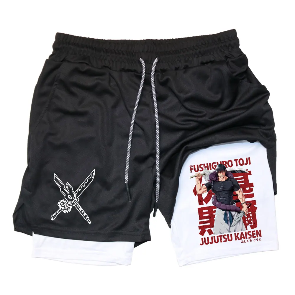 

Спортивные шорты с аниме Fushiguro Toji, мужская спортивная одежда, двухуровневые шорты для бега, пляжные шорты 2 в 1, летние шорты для тренажерного зала и фитнеса