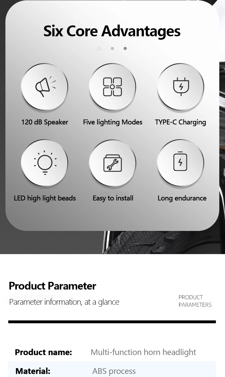 Description Picture 3 of itemBike Front Lights with Horn Rechargeable MTB Bicycle Lamp Electric Bell Night Riding Safety Warning Loud Flashing Horn Lights