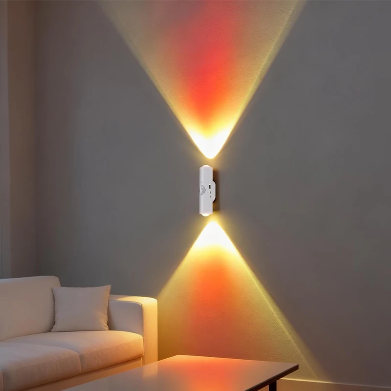 Double Head RGB LED Night Light with Motion Sensor Rechargeable Magnetic Wall Lamp for Cabinet Hallway Stair Mood Ambient Light