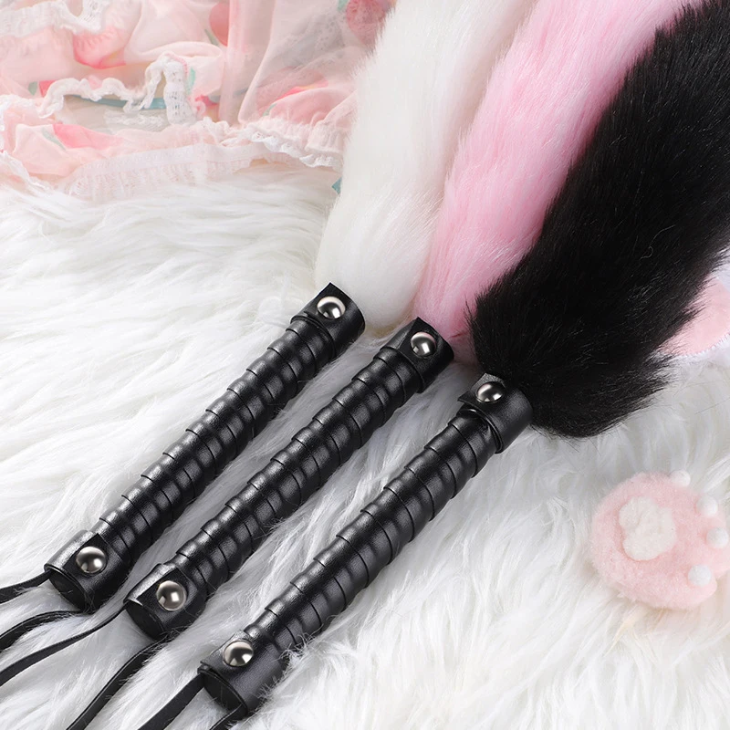 56CM PU Leather  Handle Foxtail Horse Whip Spanking Whip for Horse Training 3