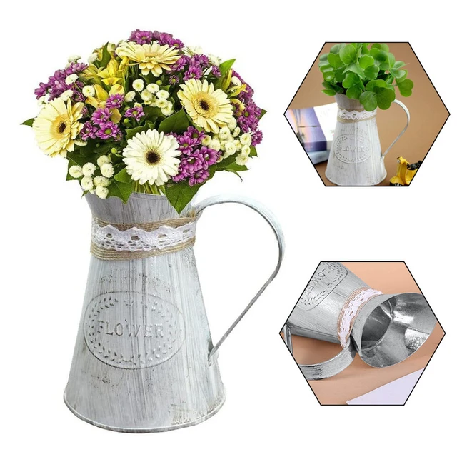 Vase à Fleurs en Fer Forgé Vintage, Seau à la Mode, Pichet en