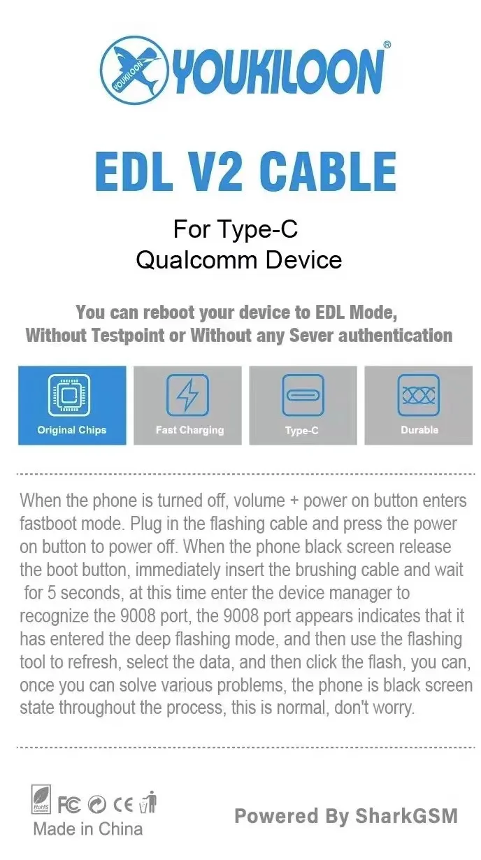 Type c usb cable EDL V2 cable for qualcomm device