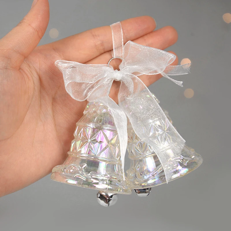 Christmas Decoration Transparent Acrylic Crystal Carriage Bells Elk Butterfly Christmas Tree Ornaments for Ice Xmas Party Decor