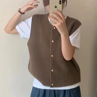 New In 2025 Spring Autumn Sleeveless Cardigan Women Solid Color Single Breasted Sweater Vest Female Casual Waistcoats Tops 1