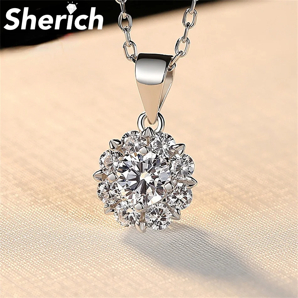 

Sherich Snowflake 0.5 Carat Moissanite Diamond 100% 925 Sterling Silver Luxury Sparkling Flower Pendant Necklace Women's Jewelry