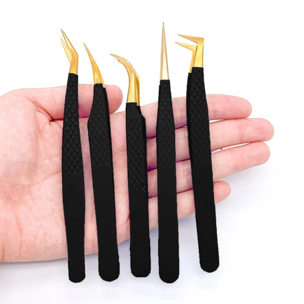 Eyelash Tweezer Black Stainless Steel Superhard Precision Anti-Static Tweezers Grafting Lashes Extension Supplies Makeup Tools 6