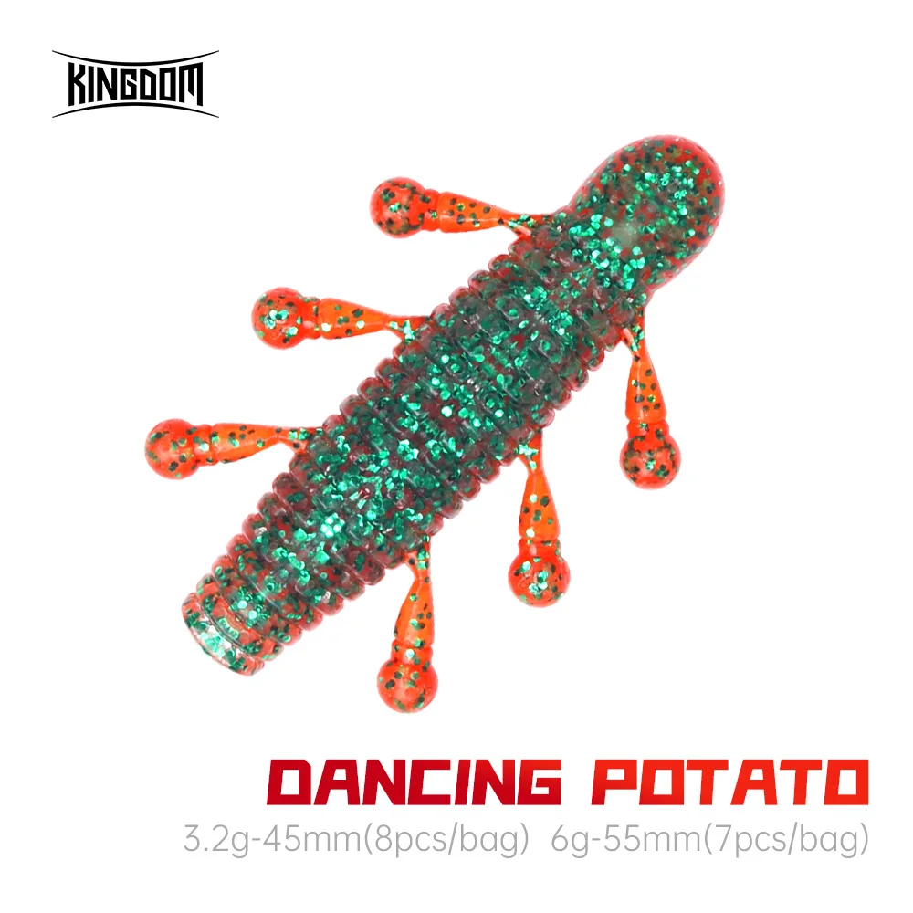 Kingdom Dancing Potato-SEÑUELOS blandos de pesca, cebos de PVC que se hunden, 3,2g, 6g, 45mm, 55mm, 8 piezas, 7 piezas