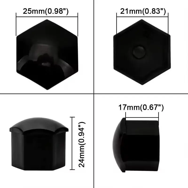 Pack of 20 - 17mm Wheel Lug Nut Covers in Black Finish