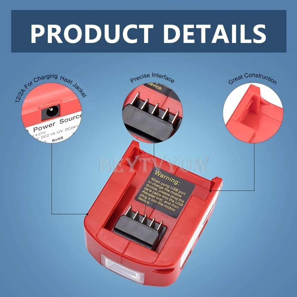 Battery Adapter Compatible with Milwaukee 18V Battery USB Charger Adapter with D