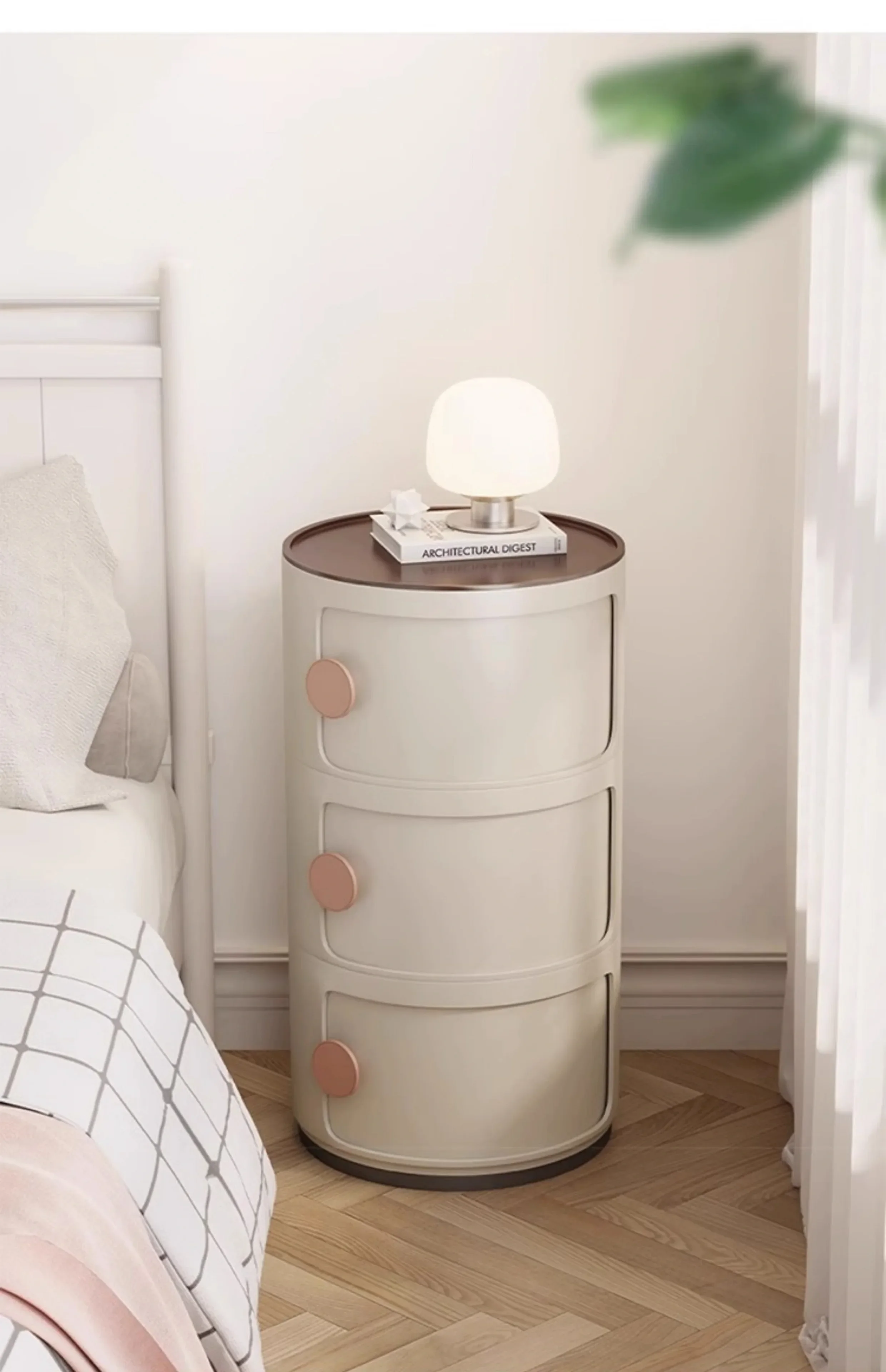 Description Picture 2 of itemNordic Bedside Table Circular Nightstand with Storage Space-Efficient Plastic Organizer for Modern Bedrooms