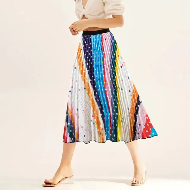 Saia Colorida Saia Plissada Longa Estampada Saia Vintage Com
