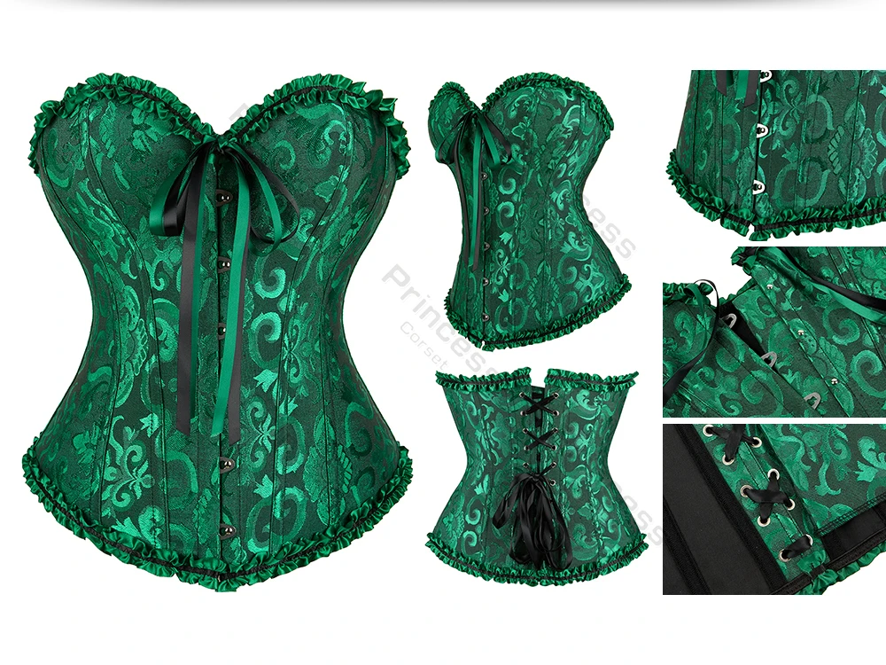 Viktorianisches Korsett-Oberteil in Übergröße, Überbrustkorsetts für Damen, sexy Korsett-Bustier, Schnürkorsett aus Jacquard, Y2K, Weiß, Rosa – Detail 16