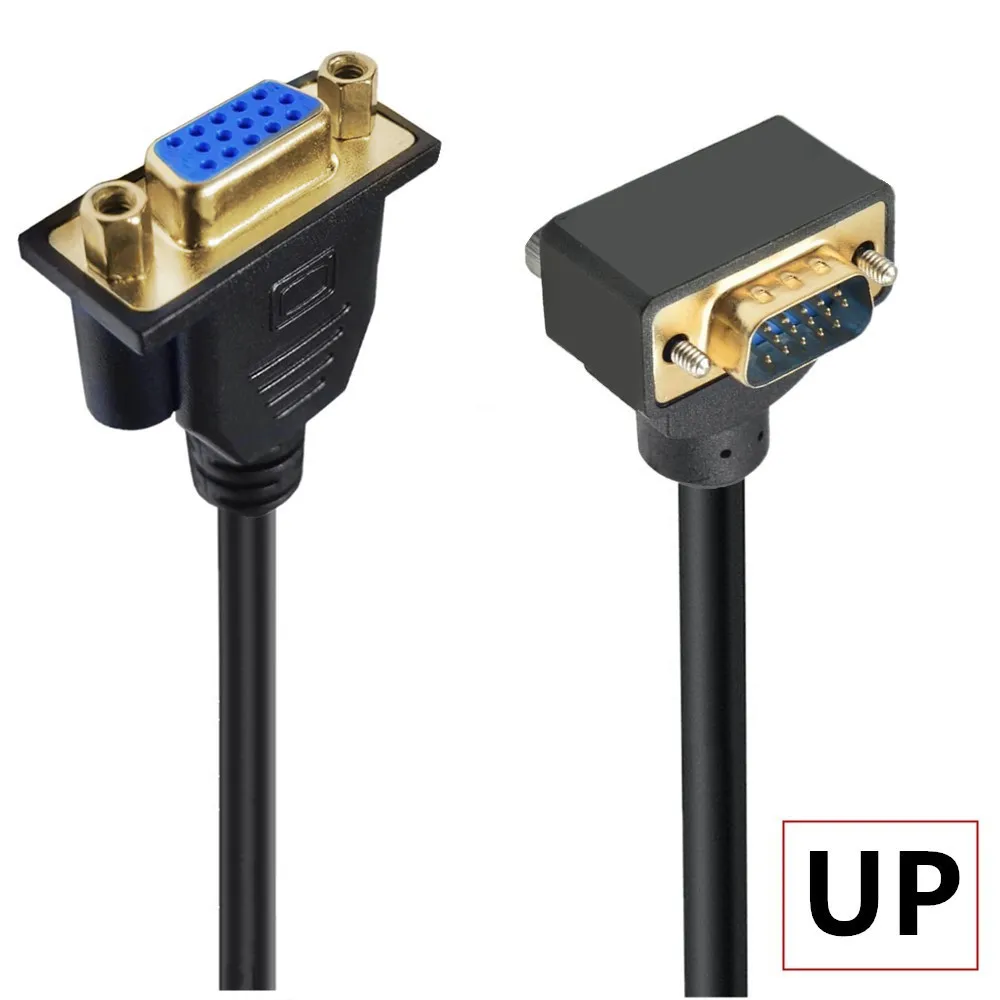 VGA Cable Gold Plated 90 Degree Up Right Left VGA Male to Male Female Cable 1080P Full HD Computer Monitor 0.5M 1.5m