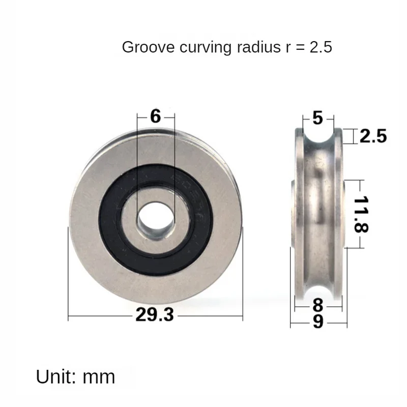 Fixed Pulley 6*29.3*8mm stainless steel pulley steel rope sling waterproof rustproof non SUS304 bearing wheel groove U groove type
