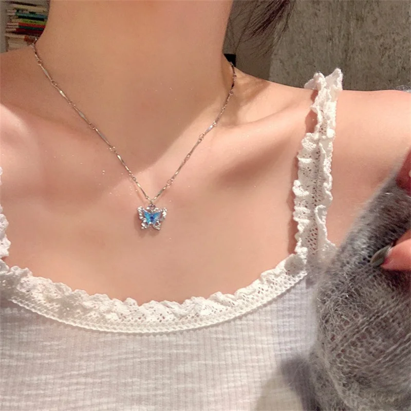 Collana Girocollo Con Farfalla In Cristallo E Zirconia Cubica – Ciondolo Scintillante, Catena Tennis, Regalo Per Donna