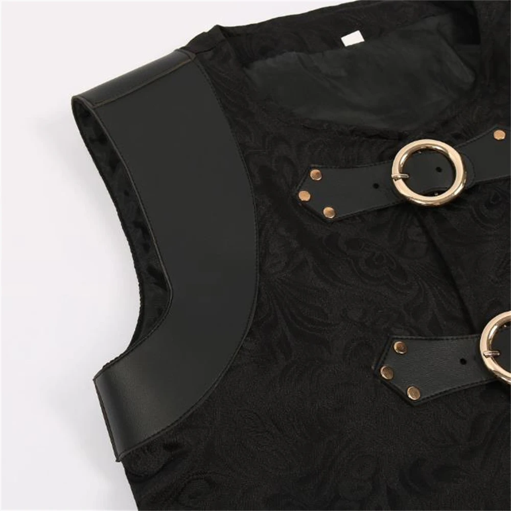 Men Suit Gilet Homme Black Belt Buckle & Lace Up Sleeveless  display picture 2