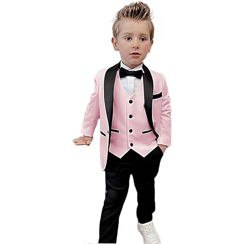 Formal Dress for Kids 3 Piece Suit Boy's Wedding Suits Luxury One Button Shawl Lapel White Jacket Vest Pants Children Outfits