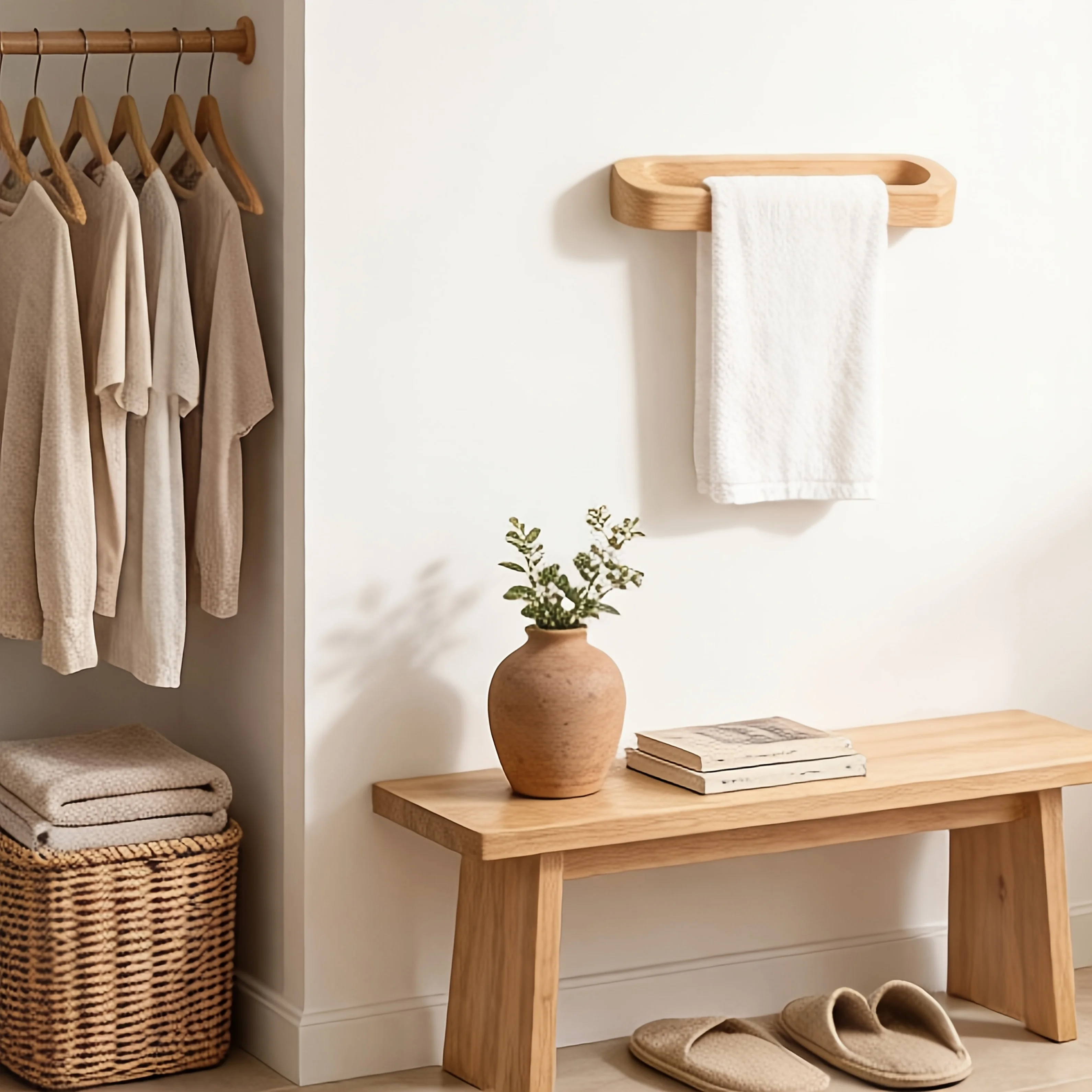 Elegant Wall-Mounted Wooden Towel Rack | Thickened Bar & Decorative Shelf