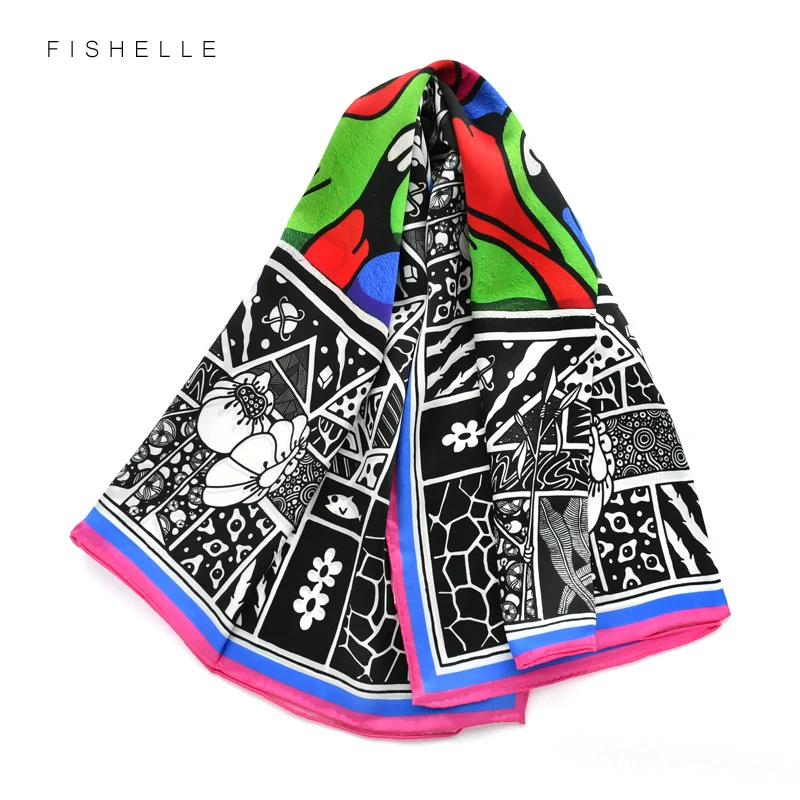 

Colorful graffiti natural silk scarf female head scarfs real silk 90x90 square hijab scarves ladies spring summer women shawl
