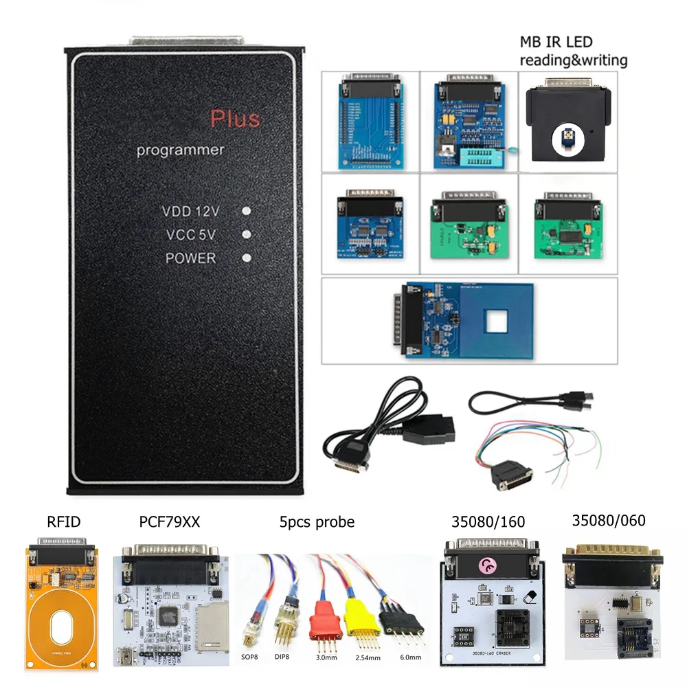 car battery analyzer High Quality IPROG+PLUS Full Adapters Auto Key ECU Programmer Support PCF79xx V777 5V Full Adapters Diagnostic Tools battery load testing Diagnostic Tools