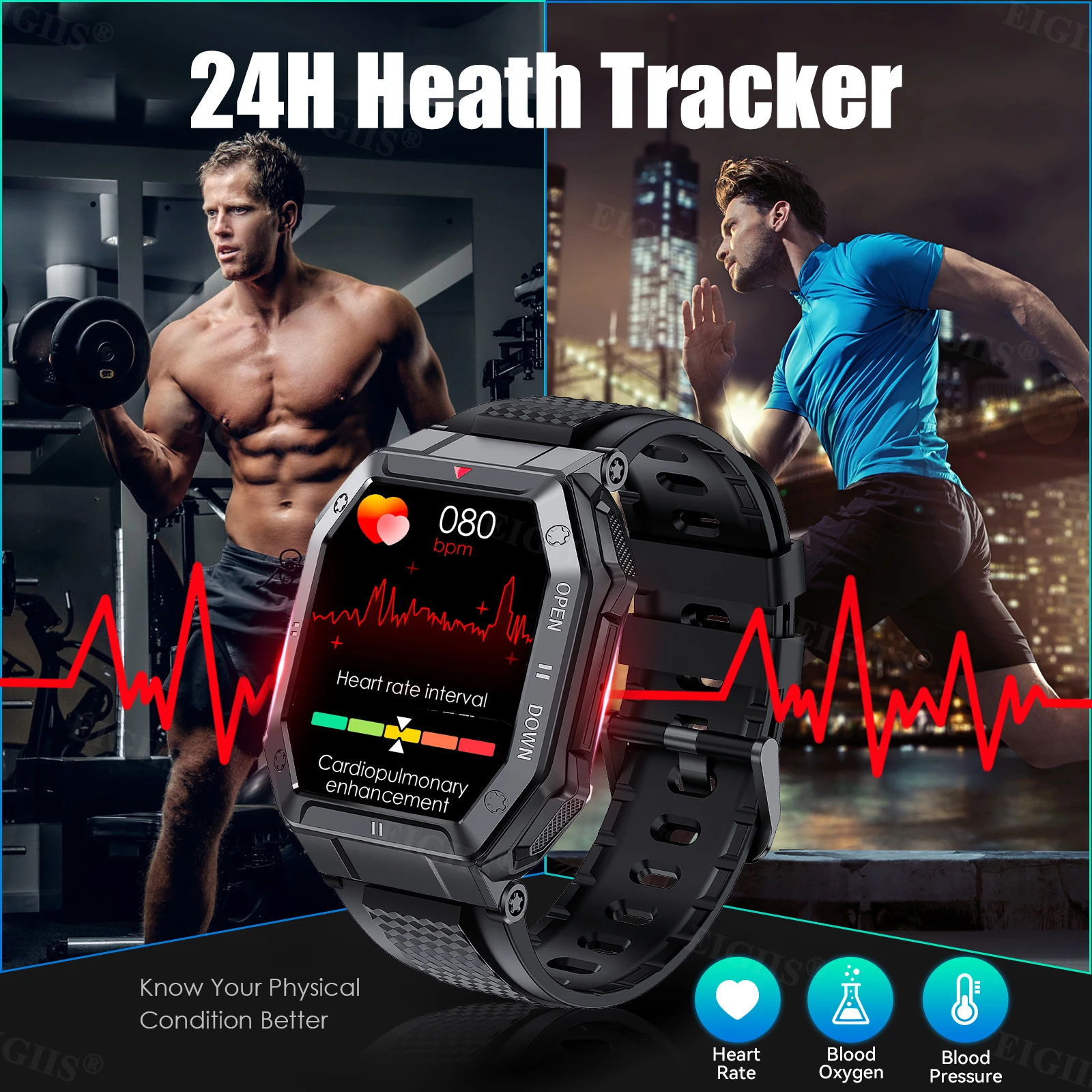 EIGIIS 1.85'' HD New Military Smart Watch Men Bluetooth Call Heart Rate Blood Oxygen Detection Sport Smartwatch For Android IOS - Image 2