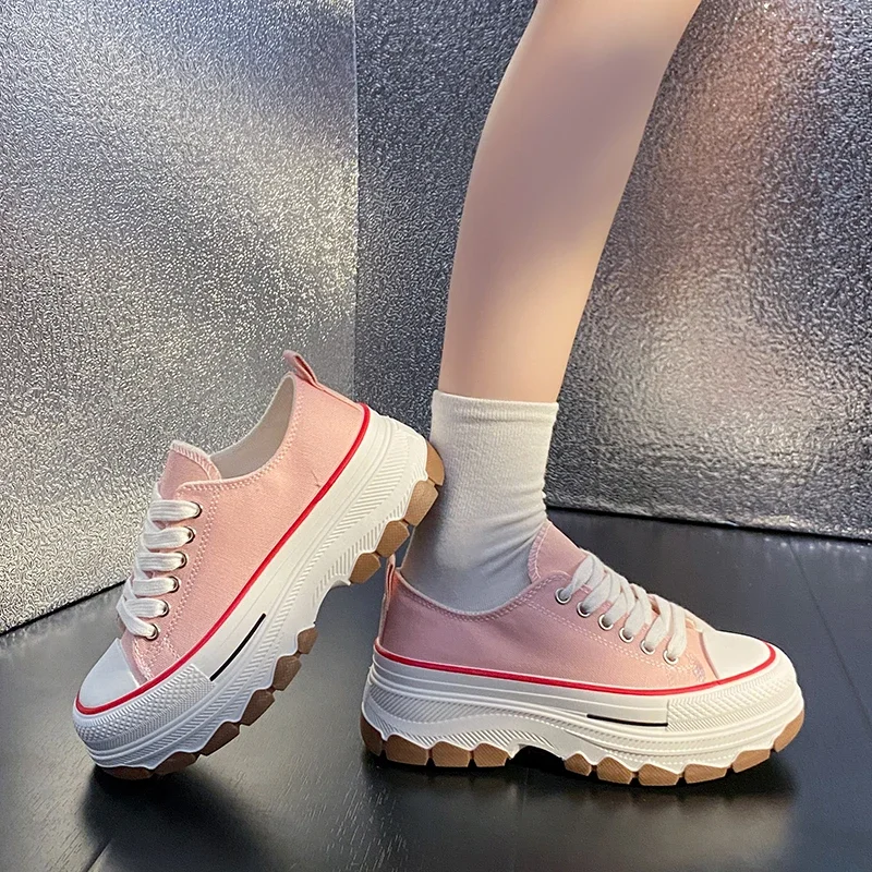 canvas shoes for women Crossed frenulum Autumn Winter increase shoes  fashion Low help Thick soled casual board footwear 2024