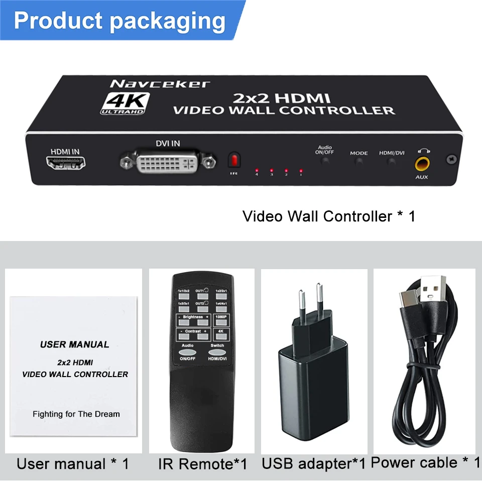 2x2 Video Wall Controller Processor 1x2 1x3 1x4 2x1 3x1 4x1 4K DVI HDMI video wa