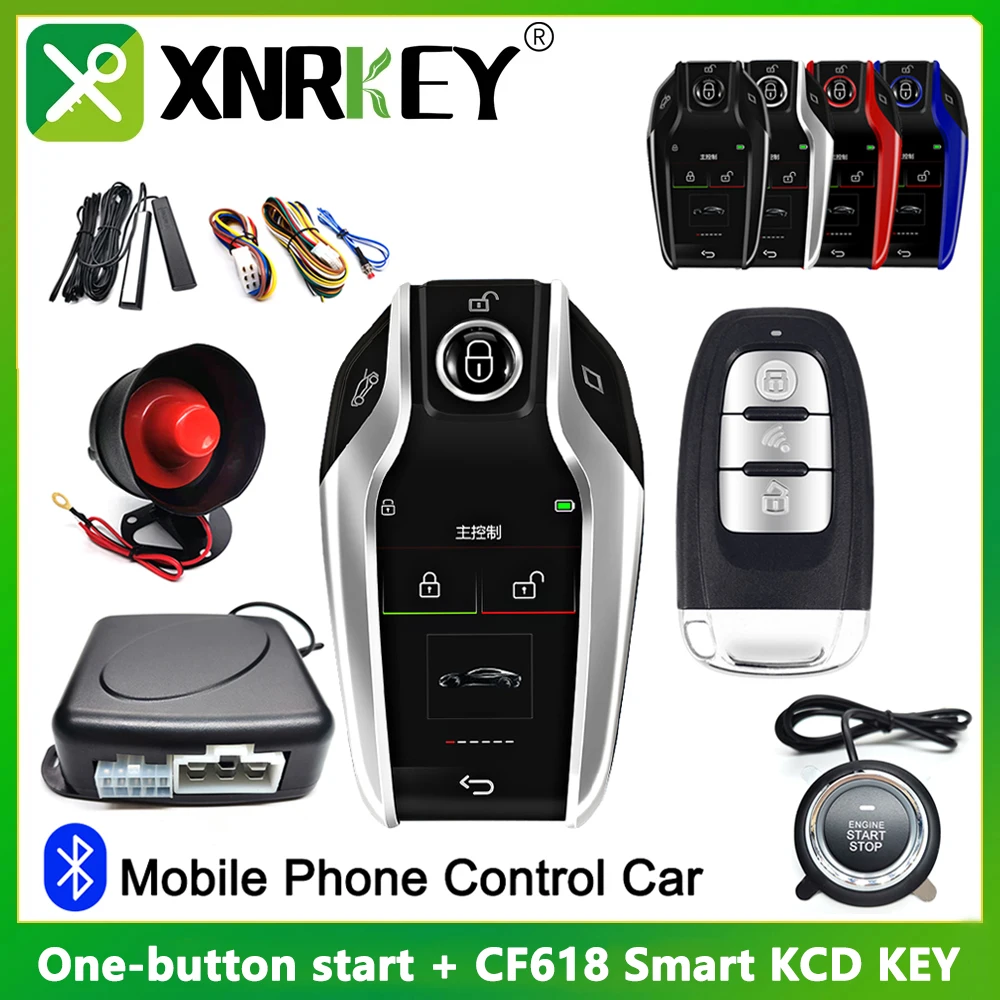 

XRNKEY Bluetooth Phone APP Control Start Stop Engine Ignition Keyless Entry System Open Trunk Car Alarm with Smart LCD