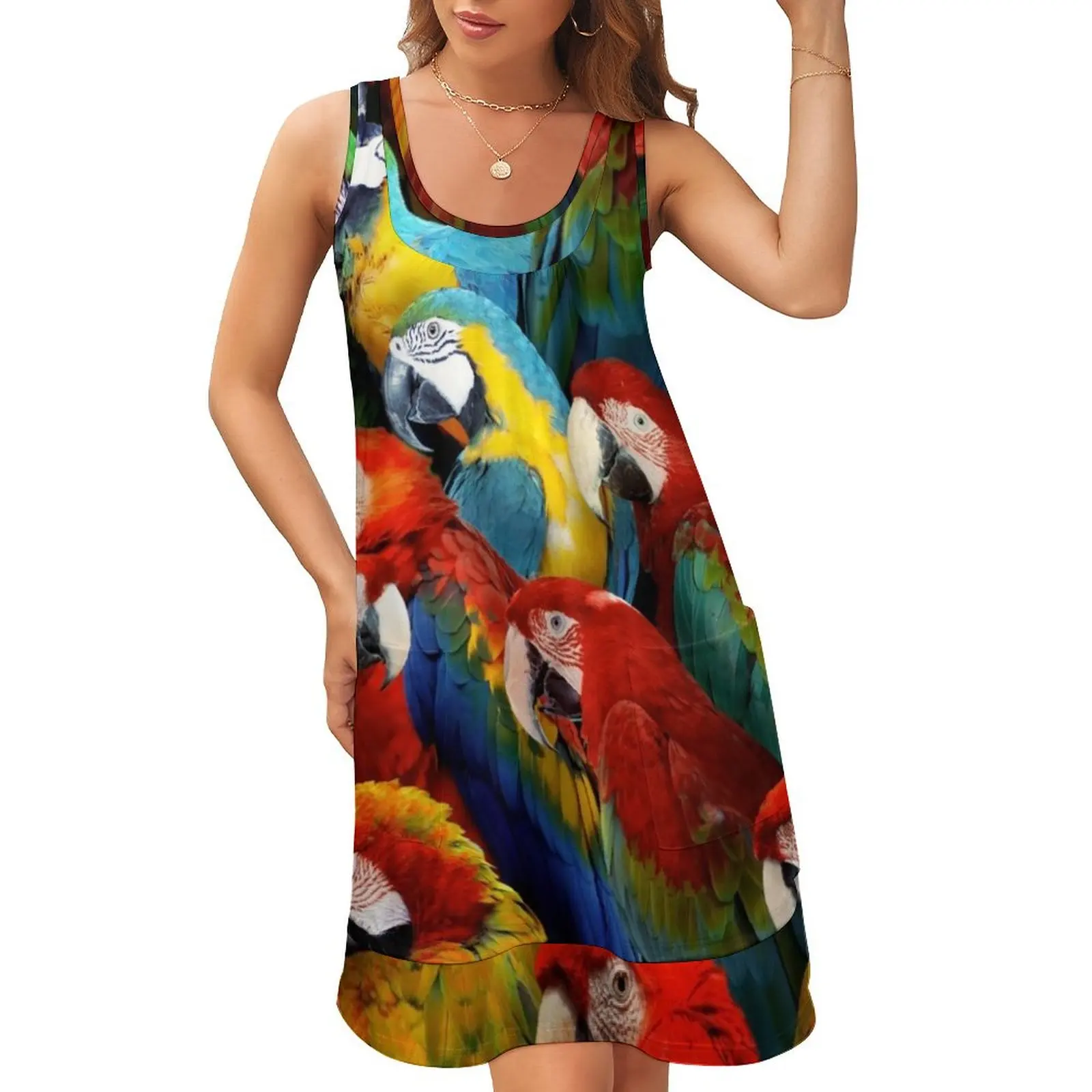 

Parrots Sleeveless U-Neck Fake Two Piece Dress elegant evening dresses for women 2024 sensual sexy dress for women