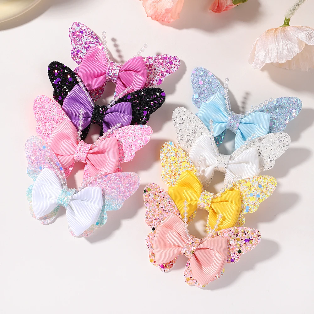 2pcs/set Rainbow Butterfly Hair Clips For Girls Fashion Sequin Hairpins Children Cute Barrettes Kids Hair Accessories Gifts 2