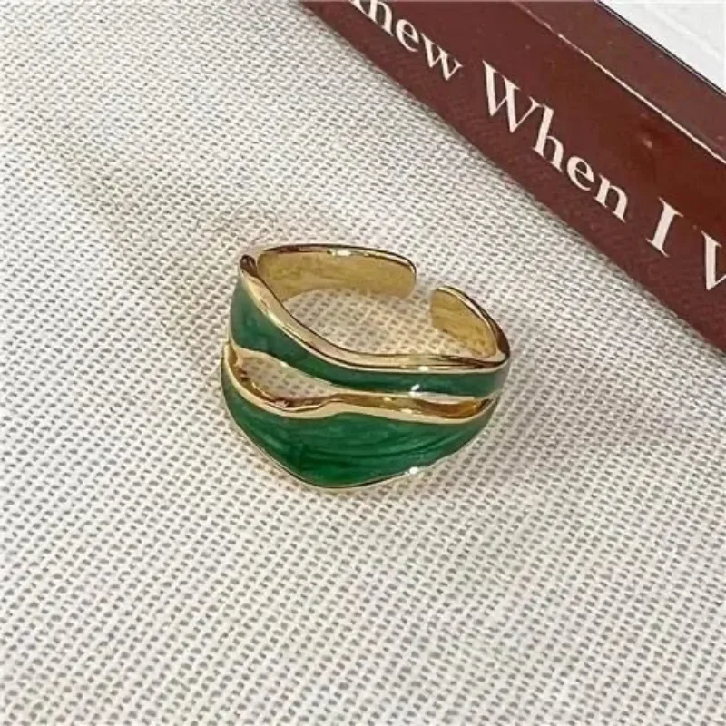Vintage White Enamel Metal Irregular Shape Geometric Open Adjustable Ring for Women Girl Fashion Jewelry Birthday Gifts 4