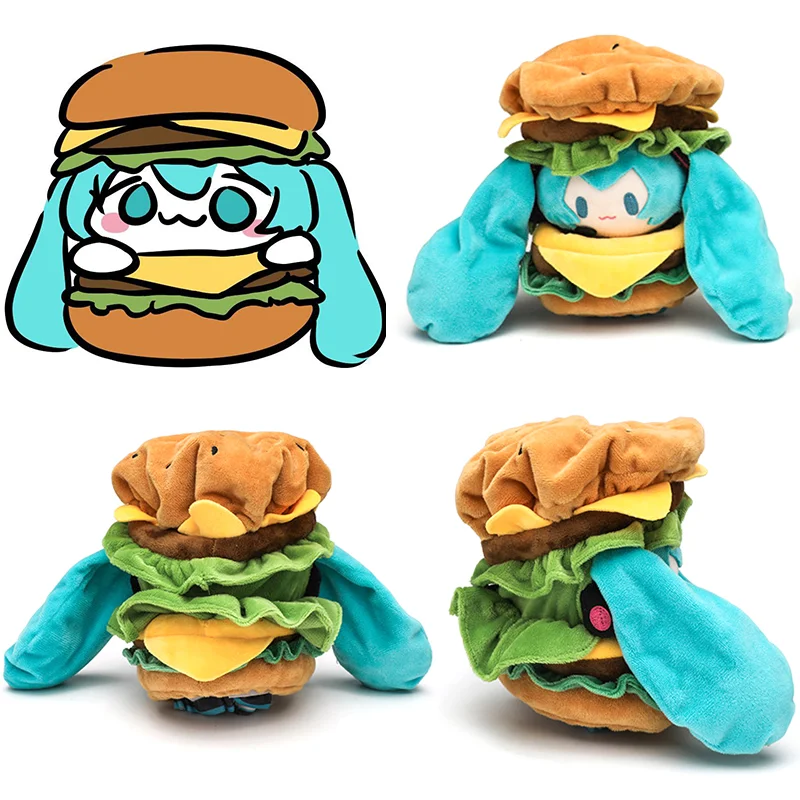 Hatsune Miku Kawaii Q Version Figure Doll with Hamburg Outfit - Cute Anime Bag Pendant and Soft Ornament Gift